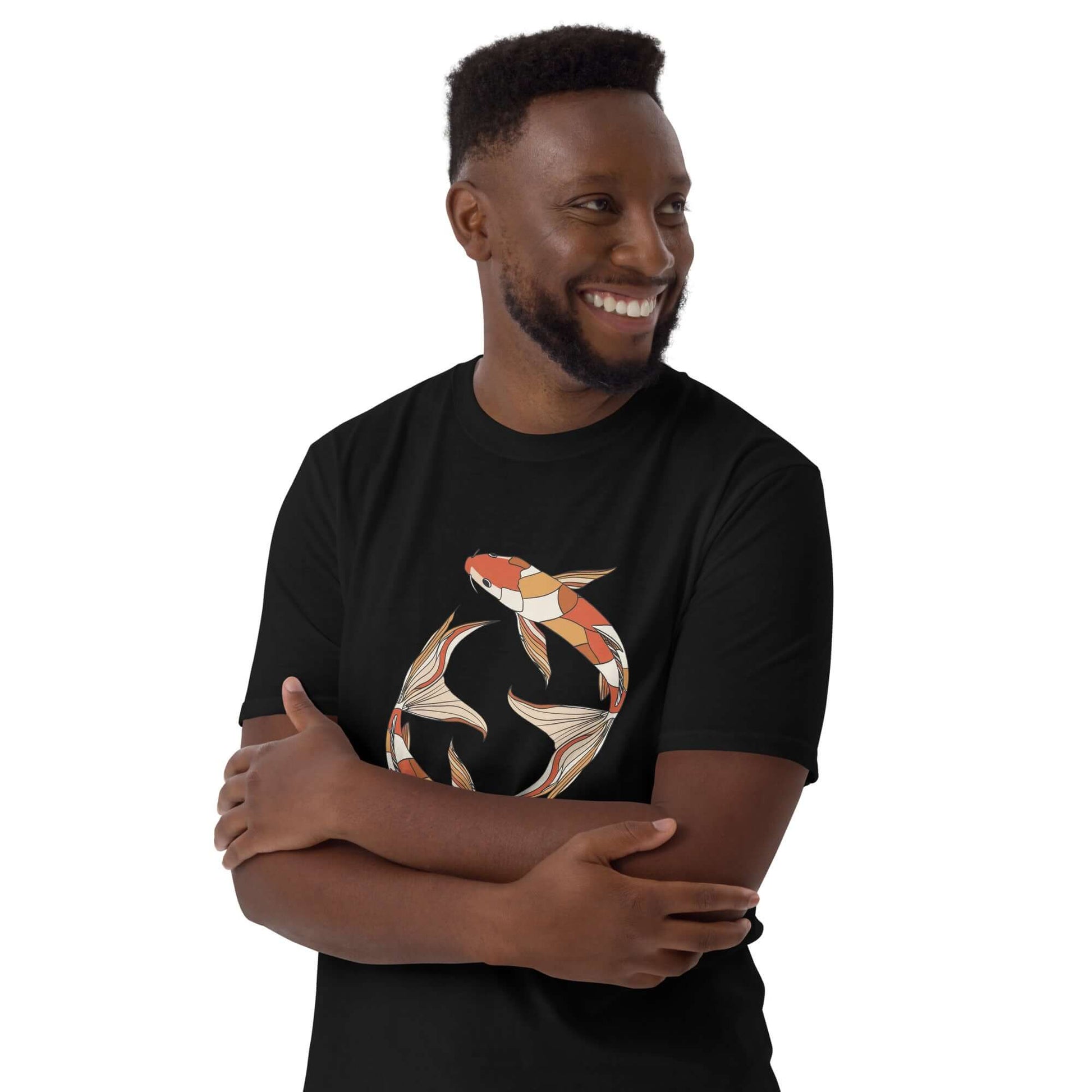 "Koi Harmony" Minimal Art Tee | Ajubee Black T-Shirt