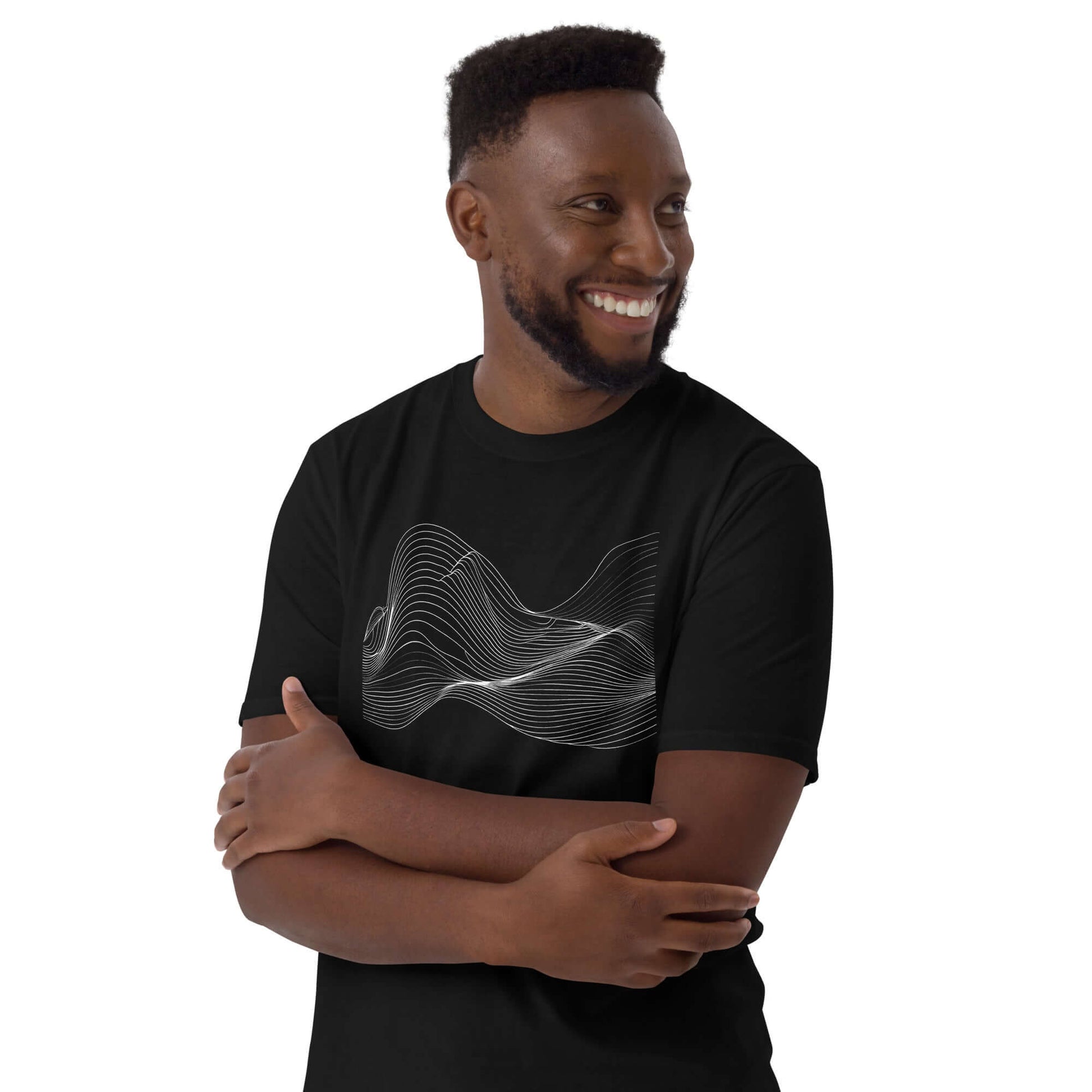 "Waves of Serenity" Black T-Shirt | Minimal Art Design