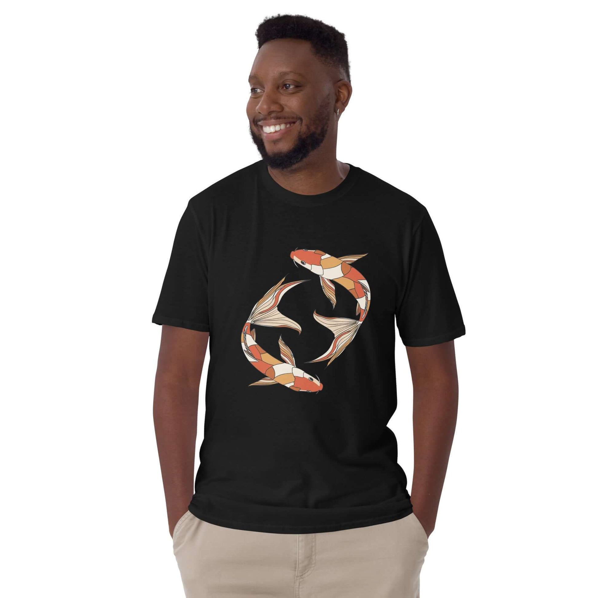 "Koi Harmony" Minimal Art Tee | Ajubee Black T-Shirt