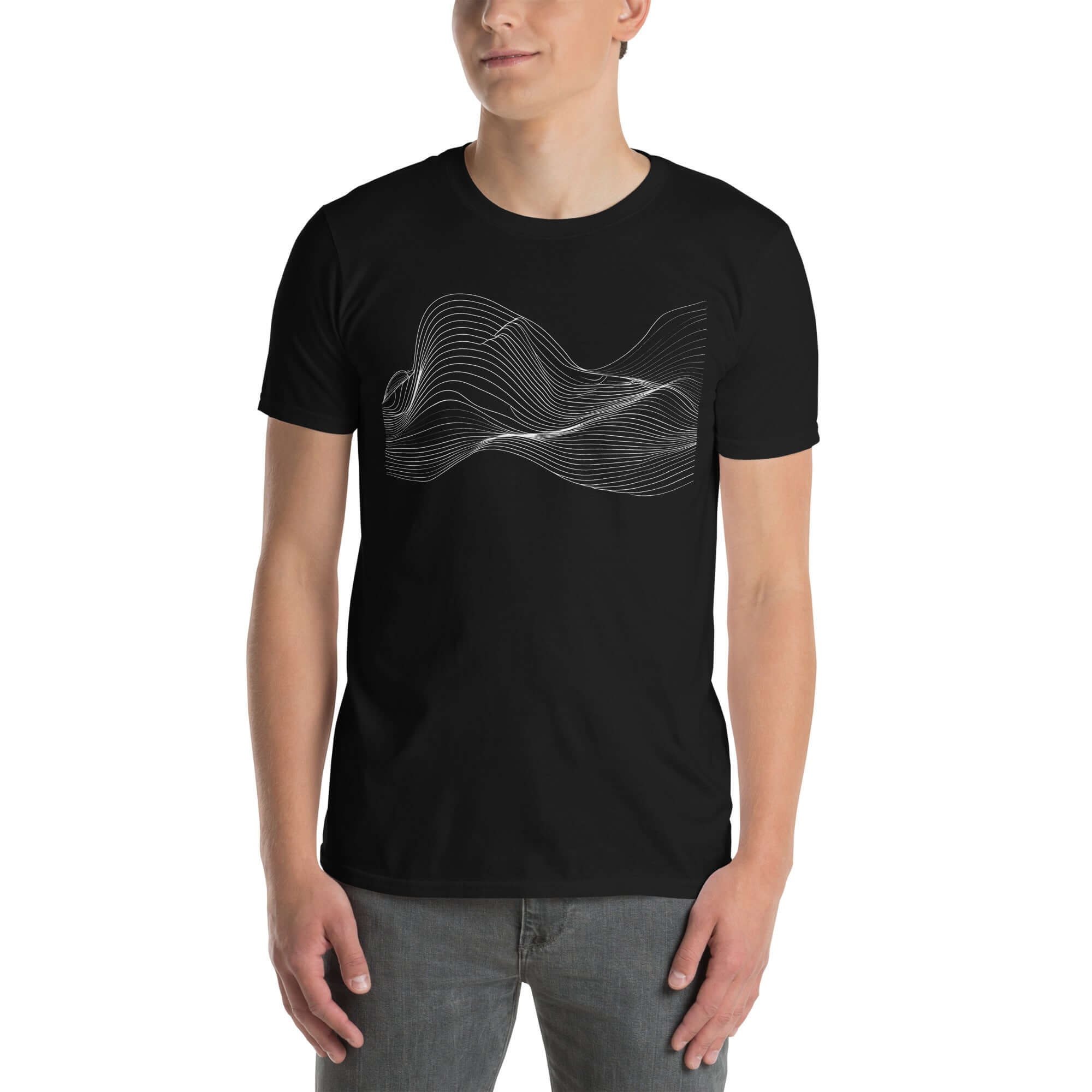 "Waves of Serenity" Black T-Shirt | Minimal Art Design