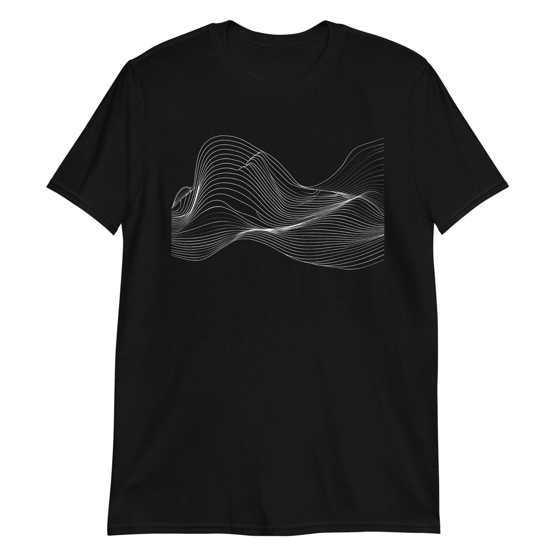 "Waves of Serenity" Black T-Shirt | Minimal Art Design