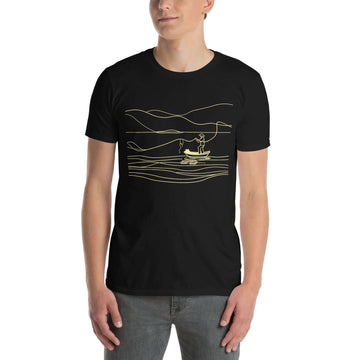 "Fishing at Dawn" Minimalist T-Shirt in Black