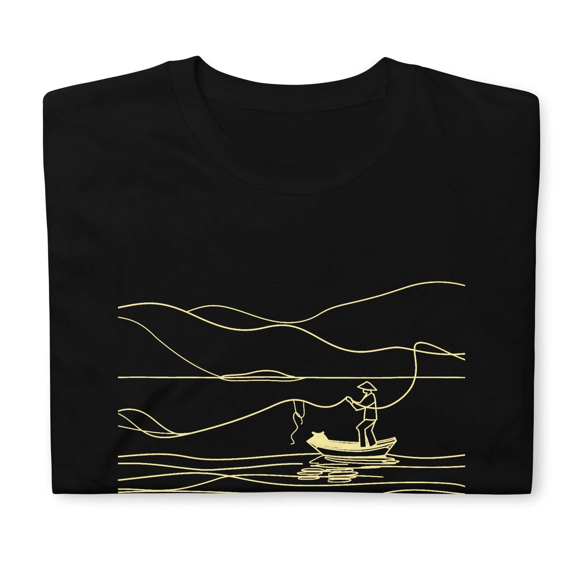 "Fishing at Dawn" Minimalist T-Shirt in Black