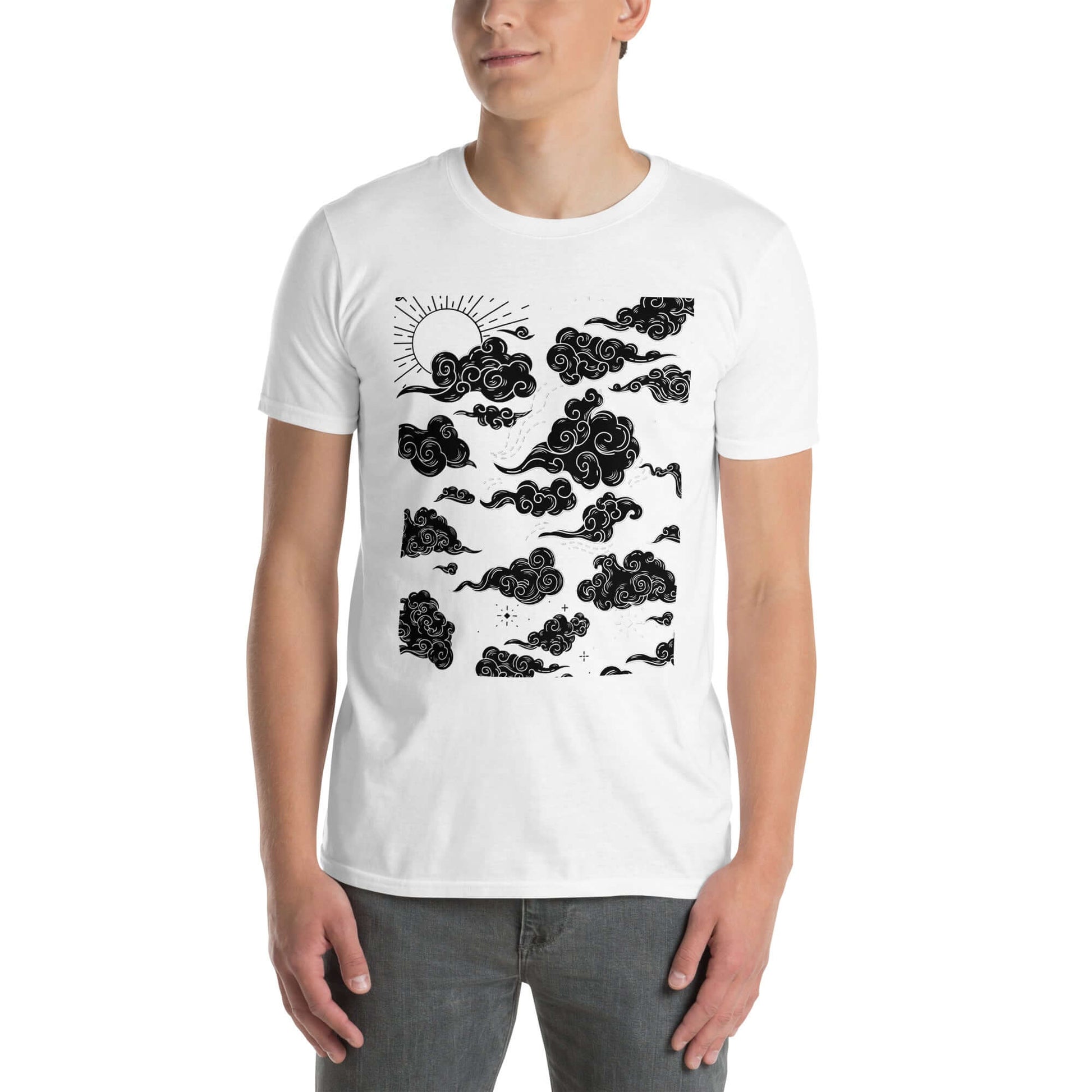 Mystic Clouds Anime T-Shirt - Minimalist White Tee