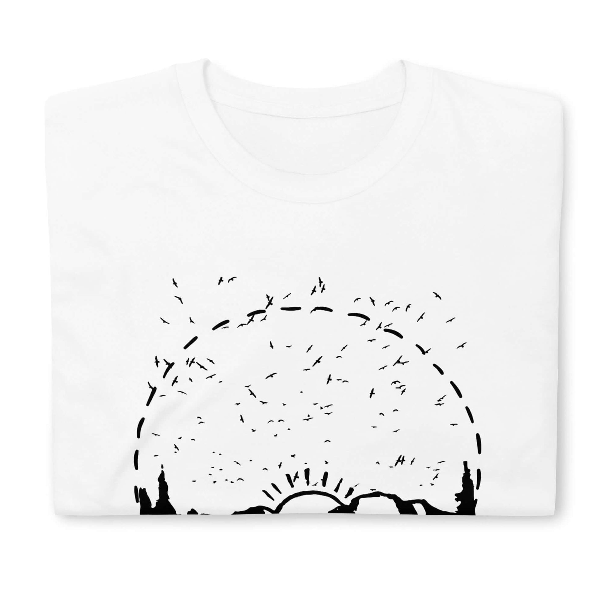 "Sunset Silhouette" White Tee - Minimalist Art Design